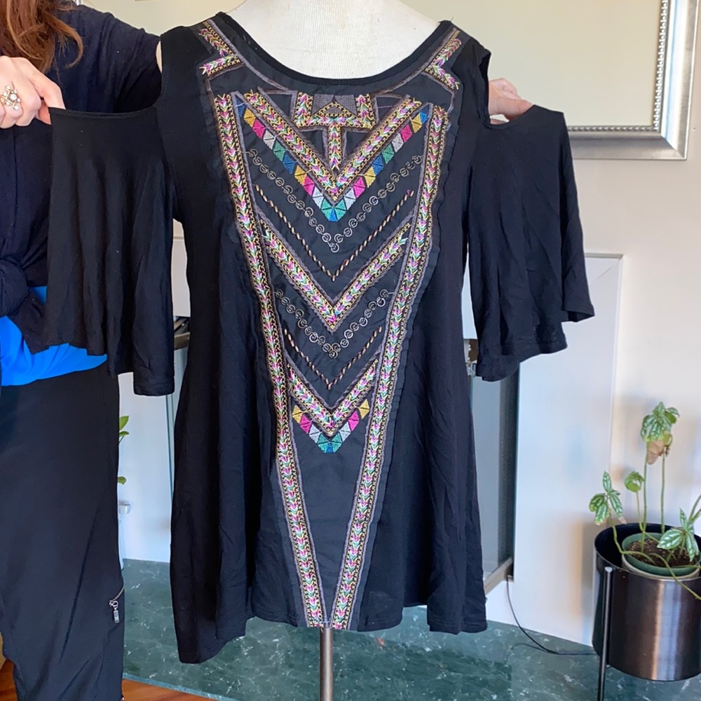 Embroidered and beaded, top, size Med, black